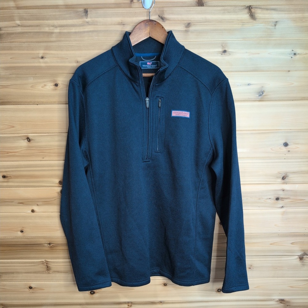 Vineyard Vines Mens Navy Blue Textured Fleece Shep Shirt Quarter Zip Pullover L